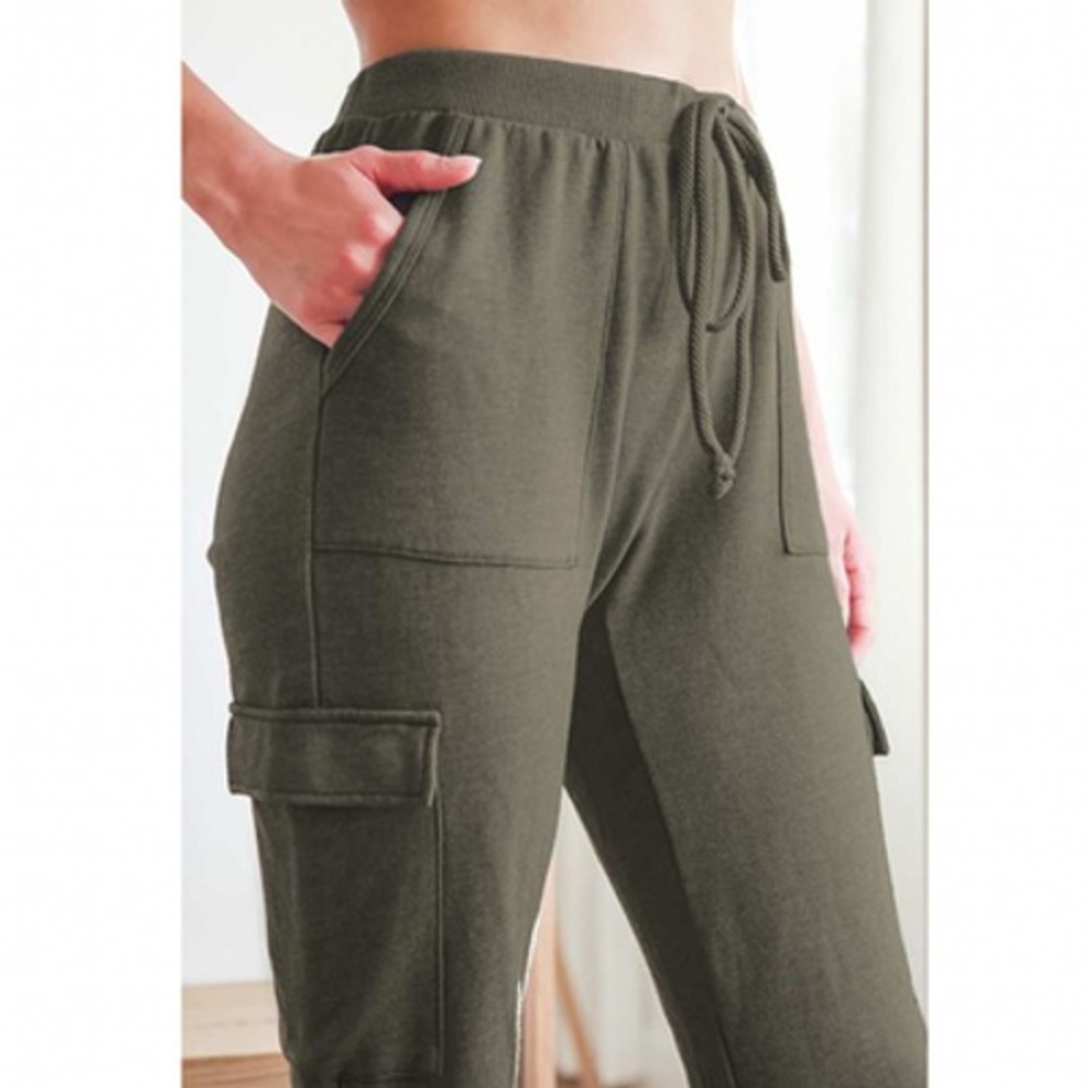 Lulus Cargo Jogger Pants Womens Small Army Green Drawstring Pocket Casual NEW - Picture 7 of 16